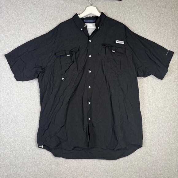 Columbia Men's Size 2XLT Tall Black Short Sleeve Button Down Shirt Bahama - Picture 1 of 7